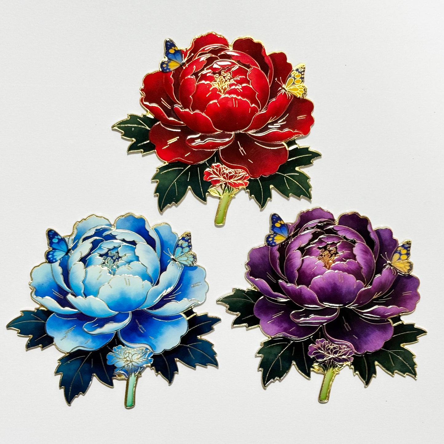 Peony Flower Refrigerator Magnet – Decorative Metal Floral Magnet with Raised Petals & Enamel Finish