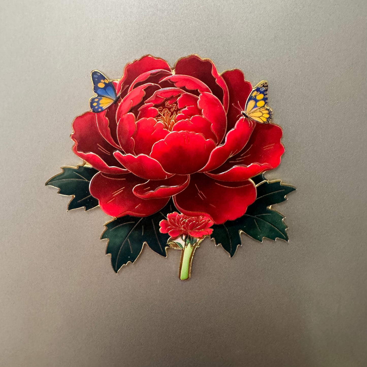 Peony Flower Refrigerator Magnet – Decorative Metal Floral Magnet with Raised Petals & Enamel Finish