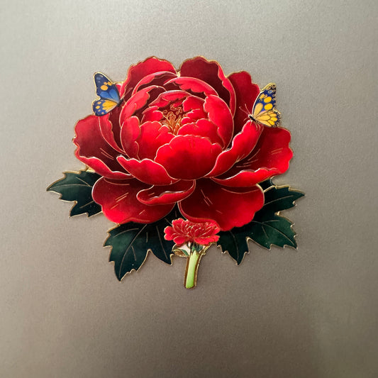 Peony Flower Refrigerator Magnet – Decorative Metal Floral Magnet with Raised Petals & Enamel Finish