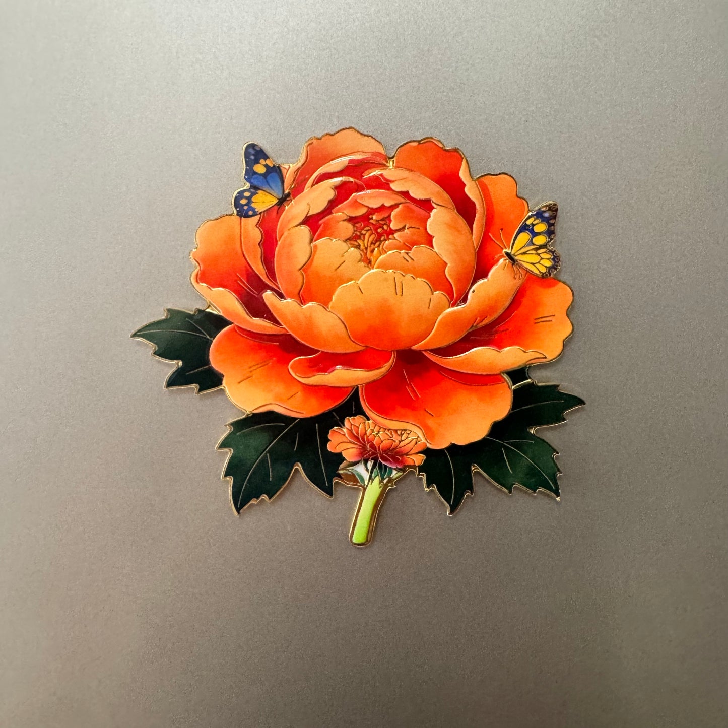Peony Flower Refrigerator Magnet – Decorative Metal Floral Magnet with Raised Petals & Enamel Finish