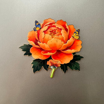 Peony Flower Refrigerator Magnet – Decorative Metal Floral Magnet with Raised Petals & Enamel Finish