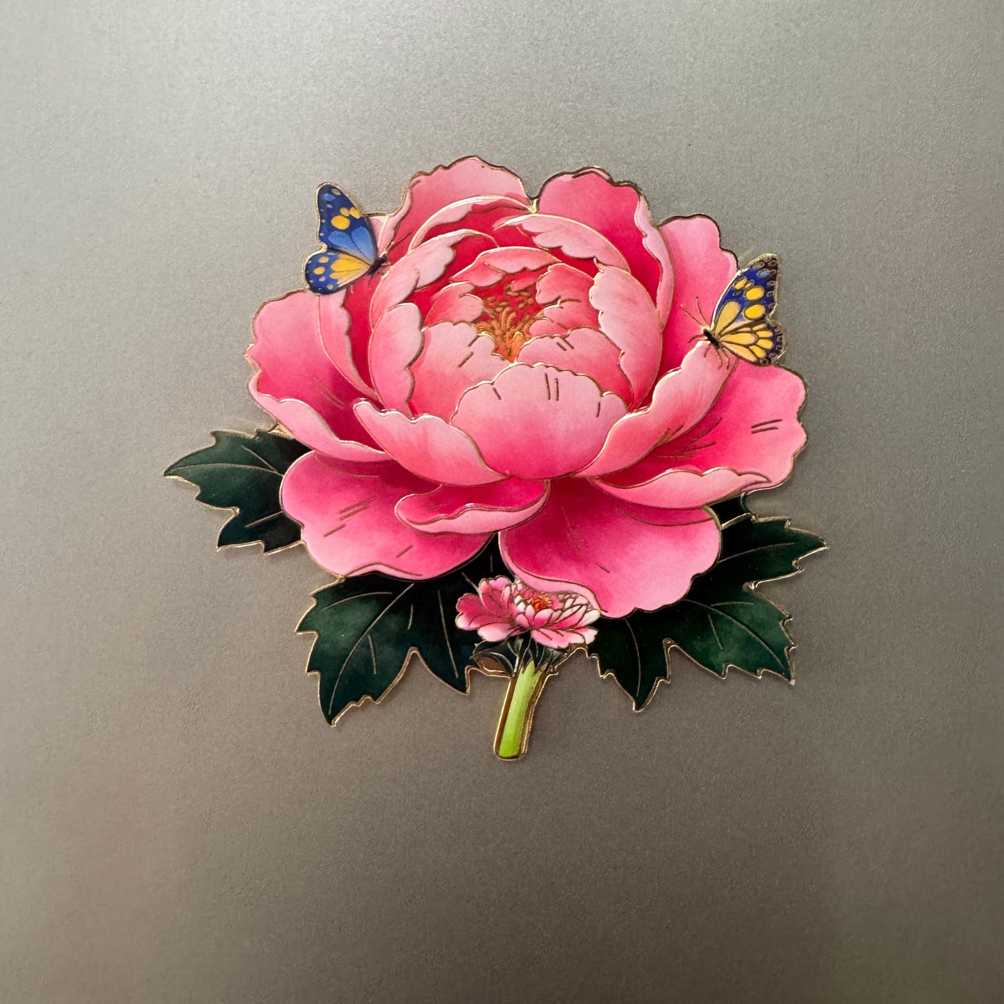 Peony Flower Refrigerator Magnet – Decorative Metal Floral Magnet with Raised Petals & Enamel Finish
