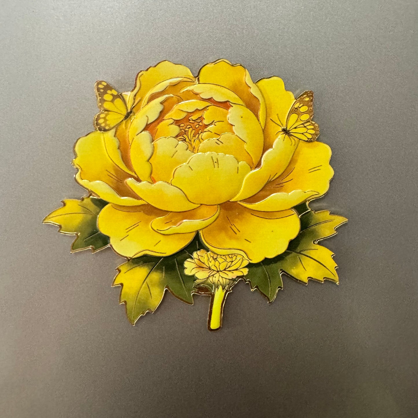 Peony Flower Refrigerator Magnet – Decorative Metal Floral Magnet with Raised Petals & Enamel Finish