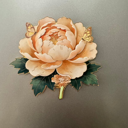 Peony Flower Refrigerator Magnet – Decorative Metal Floral Magnet with Raised Petals & Enamel Finish
