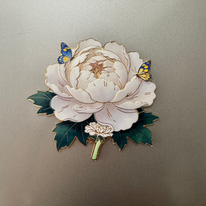 Peony Flower Refrigerator Magnet – Decorative Metal Floral Magnet with Raised Petals & Enamel Finish