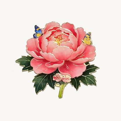 Peony Flower Refrigerator Magnet – Decorative Metal Floral Magnet with Raised Petals & Enamel Finish