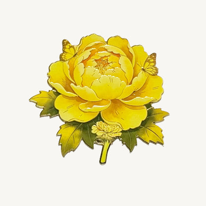 Peony Flower Refrigerator Magnet – Decorative Metal Floral Magnet with Raised Petals & Enamel Finish