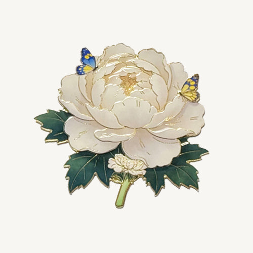 Peony Flower Refrigerator Magnet – Decorative Metal Floral Magnet with Raised Petals & Enamel Finish