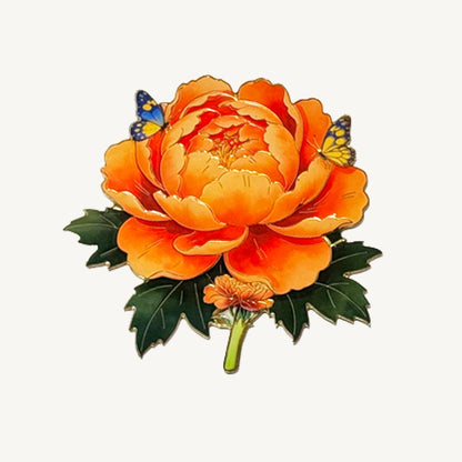 Peony Flower Refrigerator Magnet – Decorative Metal Floral Magnet with Raised Petals & Enamel Finish