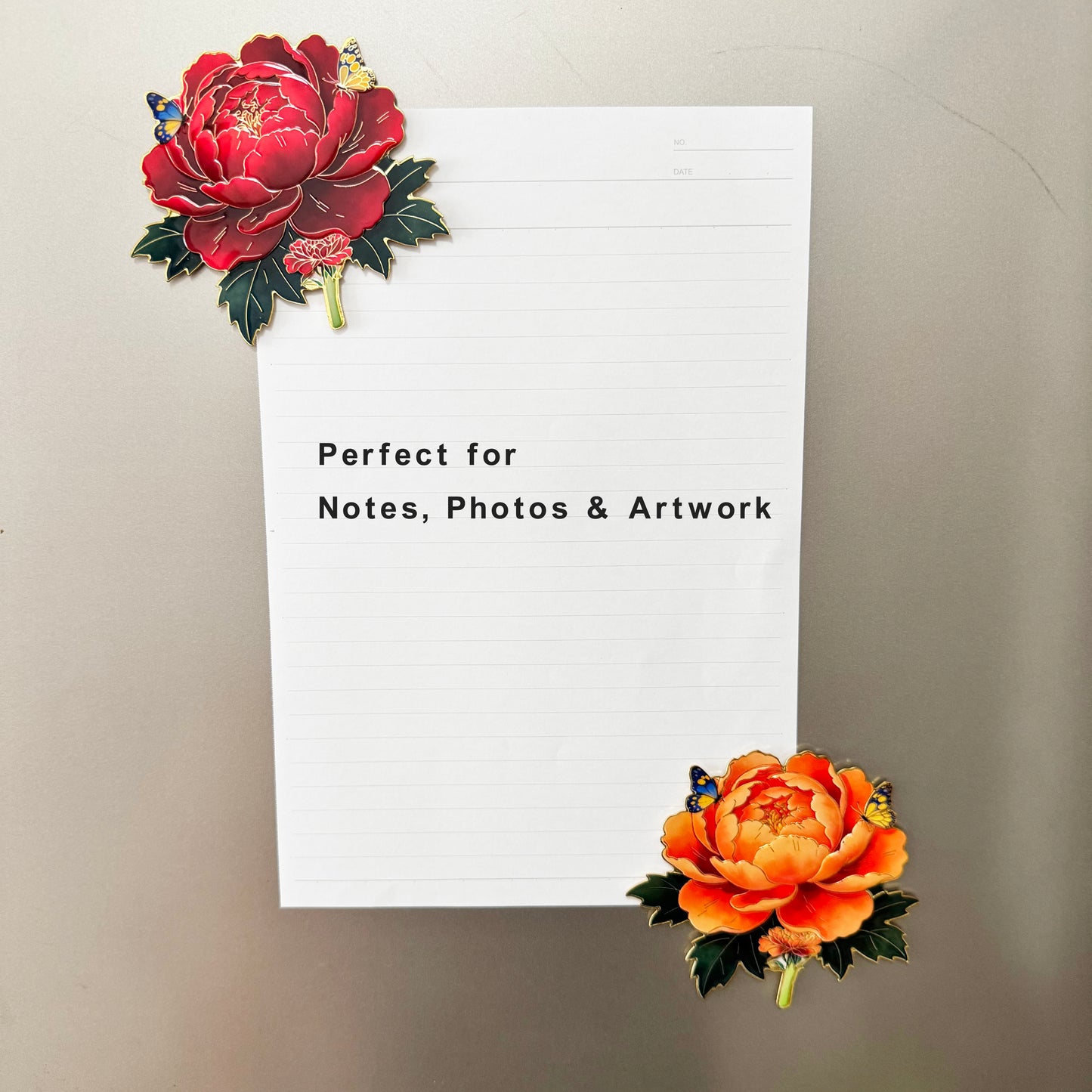 Peony Flower Refrigerator Magnet – Decorative Metal Floral Magnet with Raised Petals & Enamel Finish