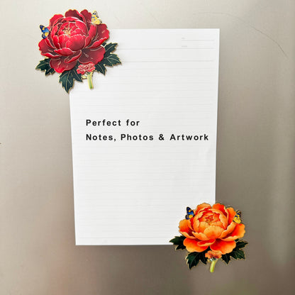 Peony Flower Refrigerator Magnet – Decorative Metal Floral Magnet with Raised Petals & Enamel Finish